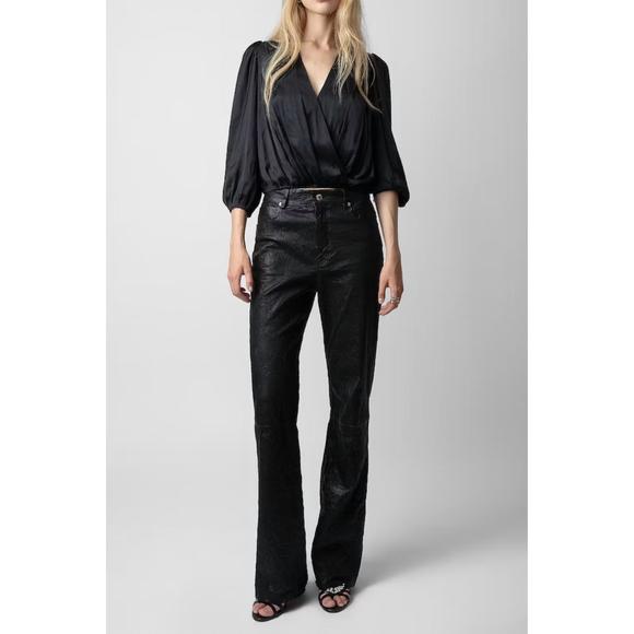 NEW ZADIG & VOLTAIRE tyfon satin blouse in noir - Picture 1 of 4